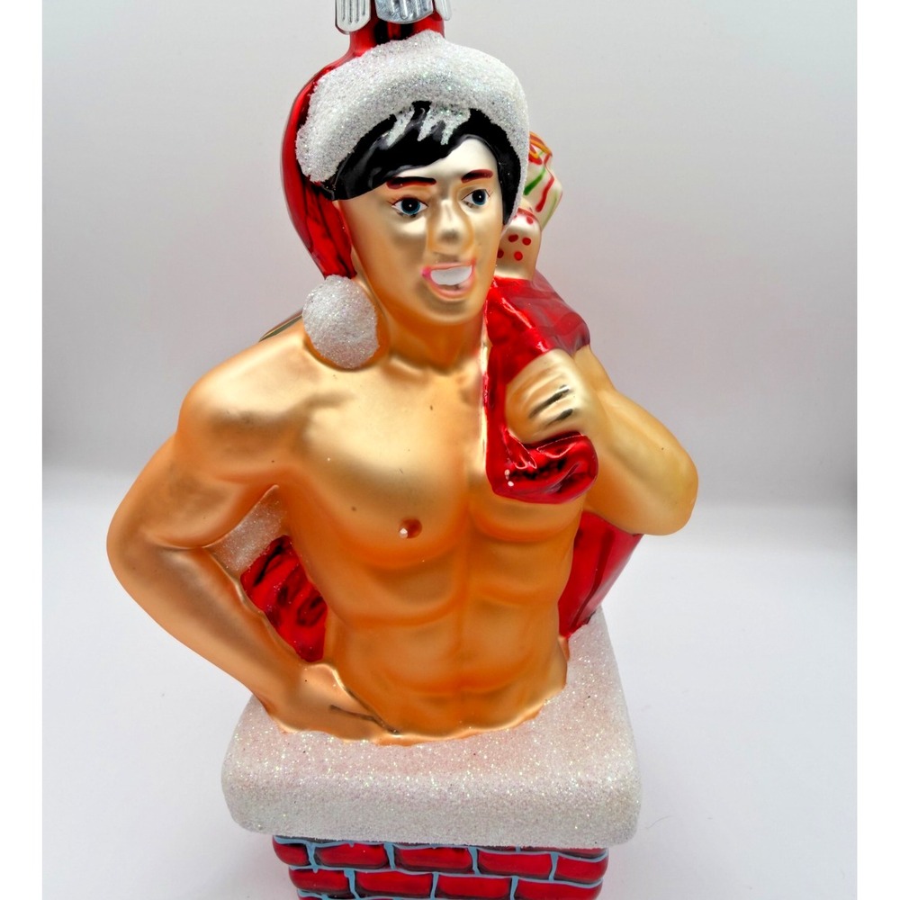 Sexy Santa Helper Bag Chimney Glass Christmas Ornament Novelty Naughty Holiday